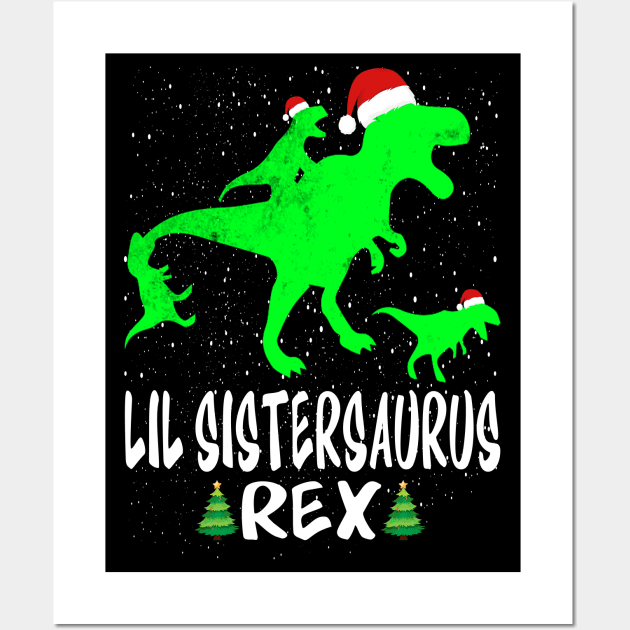 Lil Sister T Rex Matching Family Christmas Dinosau Wall Art by intelus